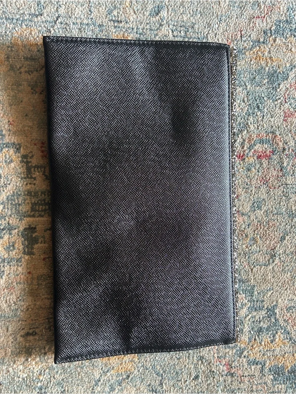 Natasha Couture Black Satin Wristlet with Metal Logo